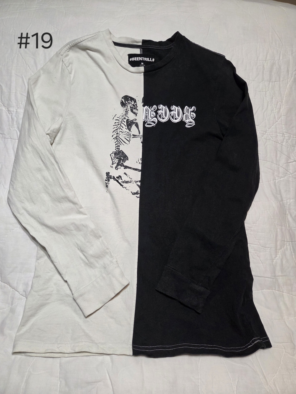 Been Trill Split Color-Block Skeleton Graphic Long Sleeve Shirt - Size Medium